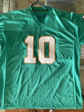 Green Football Jersey with White & Orange Number 10 Hill
